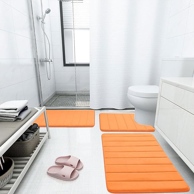 Buganda Memory Foam Bath Mat, 55" x 24", Ultra Soft and Non-Slip Bathroom Rugs, Water Absorbent and Machine Washable Bath Rug Runner for Bathroom, Shower, and Tub, Orange