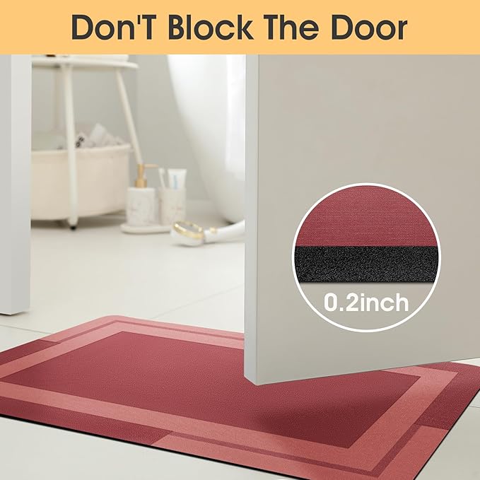 Christmas Ultra Thin Bath Mat, Upgrade Backing Non Slip Thin Bath Mats Fit Under Door, Quick Dry Ultra Absorbent Bathroom Rugs, Machine Washable Bath Rugs for Bathroom, Bathtub, Red/Bordered/32"x20"