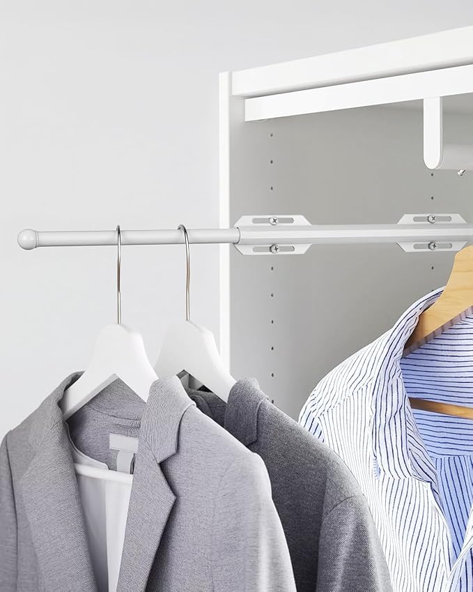 12" Valet Rod for Closet Pull Out, Adjustable extending closet rod, Standard Retractable closet rod organization rack, Valet Clothing Hanger Rods Extender for Wardrobe Laundry Bathroom (Pearl White)