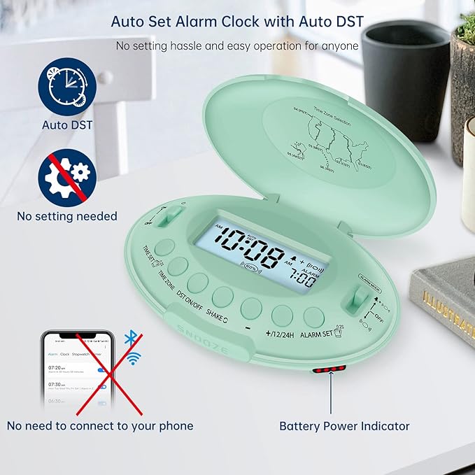 DreamSky Vibrating Alarm Clock for Heavy Sleepers - Auto Set Bed Shaker Alarm Clock Under Pillow for Hearing Impaired, Bedroom, Travel, Rechargeable Battery Operated, Cordless, Auto DST, LCD Backlight