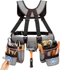 Tool Belt With Suspenders, Heavy Duty Magnetic Tool Belts for Men with 18 Pockets, Tool Belt with Adjustable 32 to 66 Inches Detachable Waist for Electricians, Carpenters, Framers, Grey