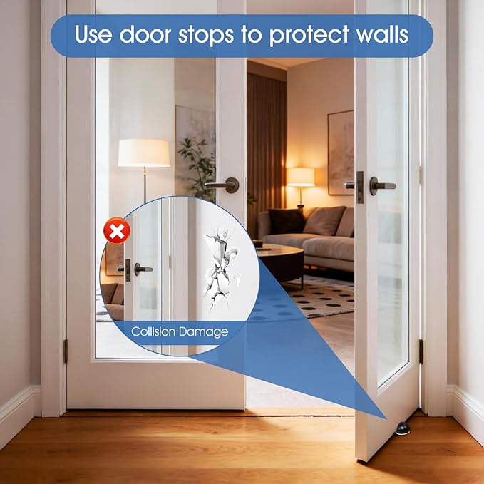 Self Adhesive Door Stoppers, Stainless Steel Floor Door Stop Wall Protector, Half Dome Floor Gate Stopper for Living Room, Bedroom, Bathroom, Office (Black，2PCS)
