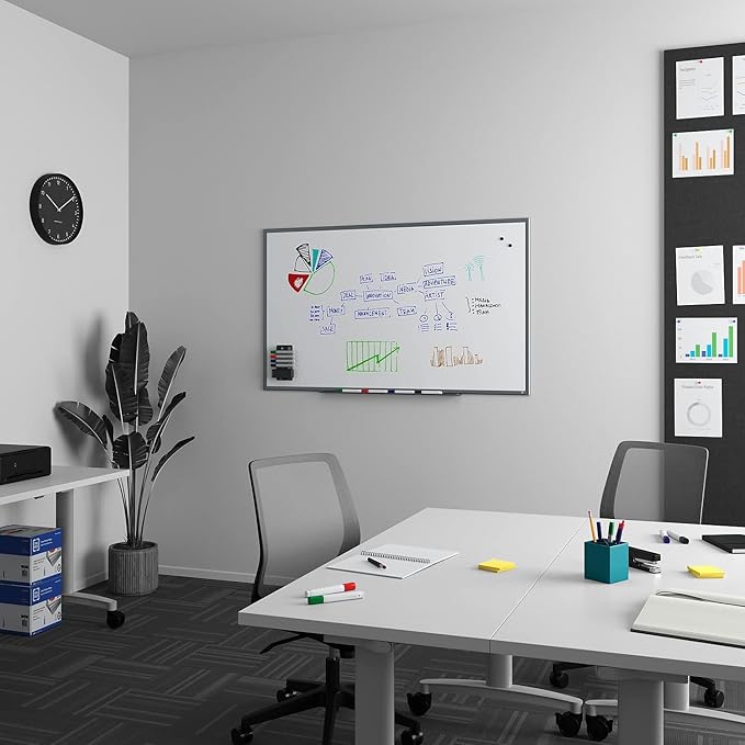 Staples TRU RED Magnetic Dry Erase Whiteboard, 5 x 3 Feet, 4 Multicolor Markers, Satin Finish Aluminum Frame for Home, Office, School, White
