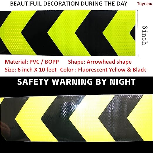 Reflective Tape 6 inch X 10 feet, Outdoor Waterproof Hazard Conspicuity Safety Warning Industrial Marking Tape