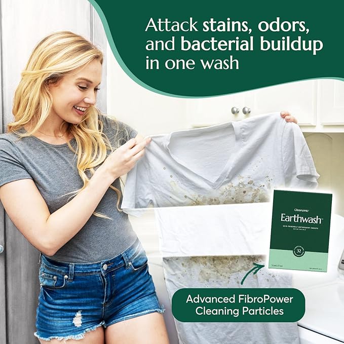 earthwash Laundry Sheets, Scent-Free (32 Loads), The Perfect Plastic Free Detergent Strips, Ideal for TravelHome Use. Biodegradable-Easy Dissolve, True Eco-Wash