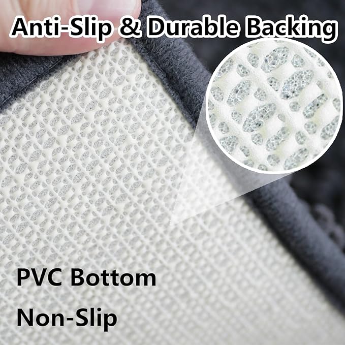BOANKODU 2-Piece Bath Set, Soft Chenille Bath Mat & U-Shape Rug, Non-Slip, Machine Washable (Grey, 32x20 + 20x20 Inch)