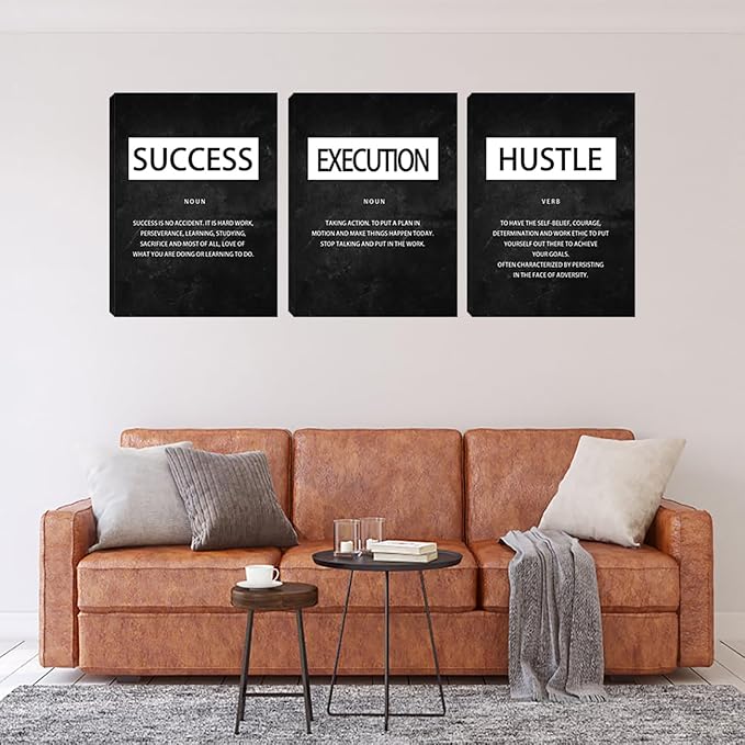 Unbruvo Motivational Canvas Wall Art - 3 Panel Inspirational Wall Decor, Hustle Success Office Decor, Hustle Success Poster for Living Room, Bedroom, Classroom(72" Wx36 H)