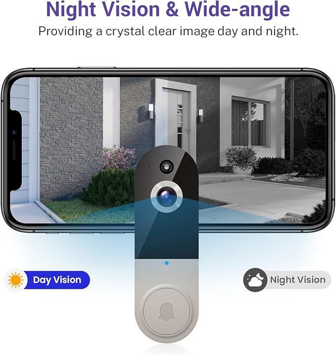 1080P Video Doorbell Camera Wireless, Cloud Storage, Live View, 2-Way Talk, Night Vision, 2.4Ghz WiFi Only, Indoor Surveillance, Real-Time Alert (Linen)