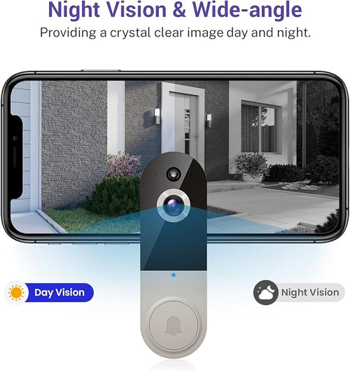 1080P Video Doorbell Camera Wireless, Cloud Storage, Live View, 2-Way Talk, Night Vision, 2.4Ghz WiFi Only, Indoor Surveillance, Real-Time Alert (Linen)