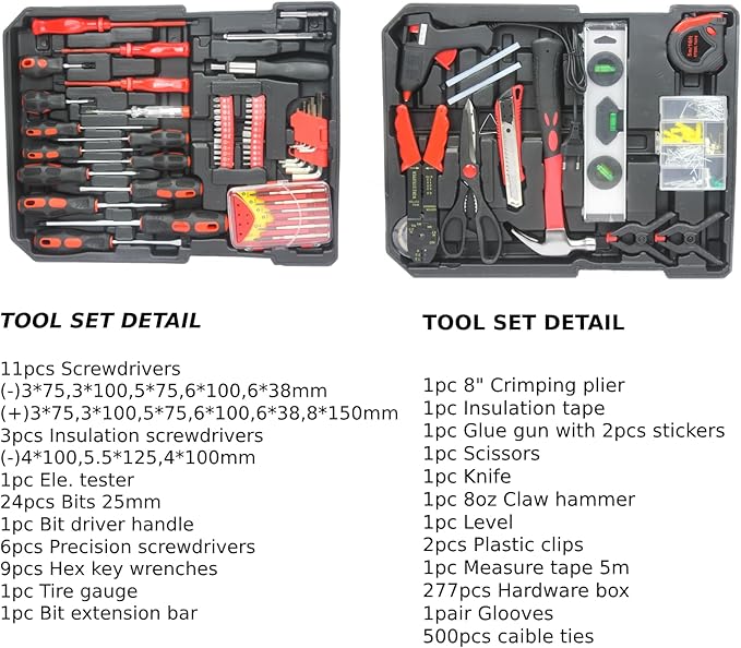 Home Tool Set Kit -899 PCS Home Auto Repair Tool Kit with Rolling Tool Box, Complete Hand Tool Set, Perfect for Homeowner, Diyer, Handyman