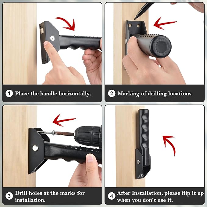 Flip Up Grab Bars for Doorway Stairs for Seniors Elderly, Garage Door Handles Stair Assistance for Elderly, Flip up Doors Grab Bar Not in The Way, Keep Steadily (Black)
