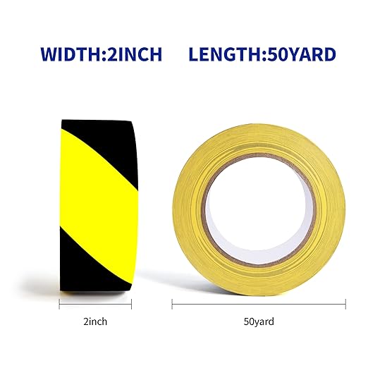 TAPEBEAR Hazard Caution Tape, 2inch x 150 Feet(50yds) Self Adhesive Warning Tape for Steps, High Visibility Yellow Black Tape for Outdoor Construction Warning, Danger Zone, 5Rolls