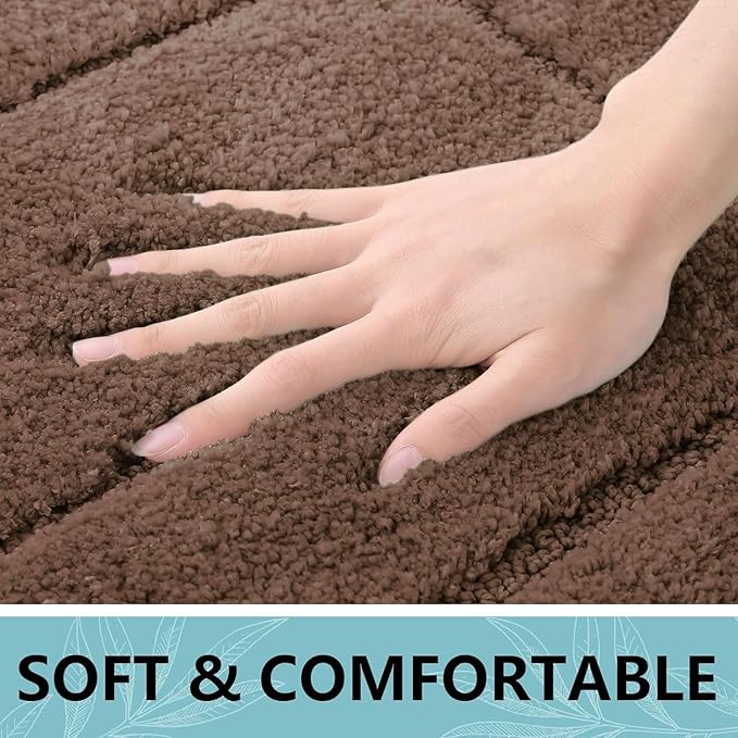 Buganda Bathroom Rugs, 36" x 24", Soft and Absorbent Microfiber Bath Rugs, Non-Slip Shaggy Shower Carpet, Machine Wash Dry Bath Mats for Bathroom Floor, Tub and Shower, Brown