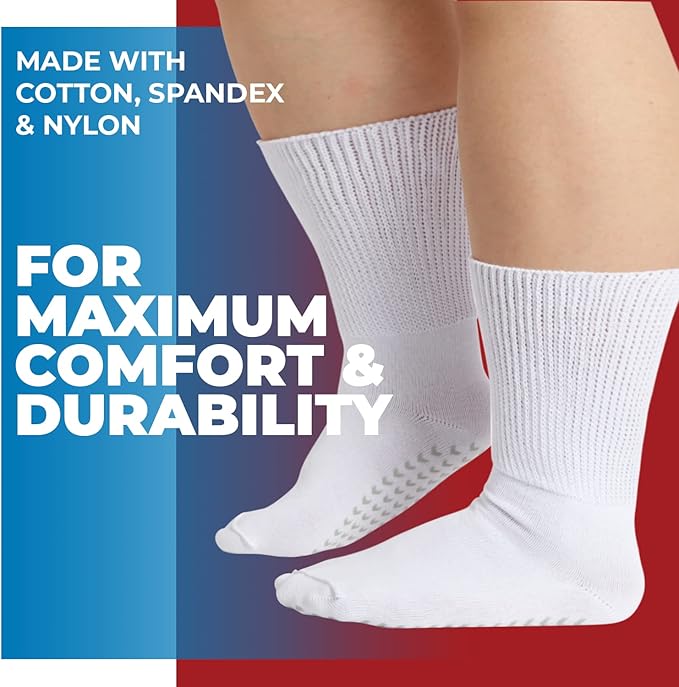 2 Pairs Extra Wide Socks For Swollen Feet, Non-Slip Hospital and Diabetic Socks for Men and Women
