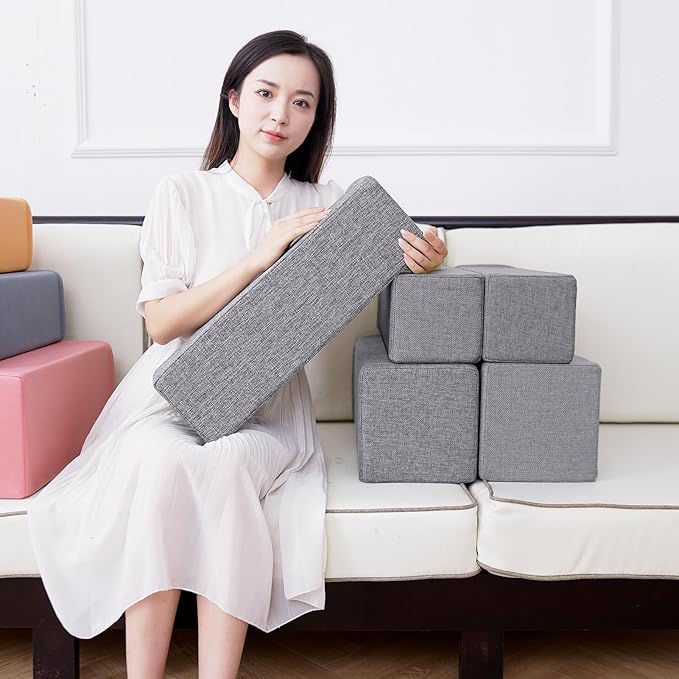 2 Pack Couch Arm Rest Pillow, 8''x8''x20'' Linen Cover, High Density Foam Armrest Cushion, Removable & Washable Elbow Support for Sofa, Bed, and Armchair (Grey)