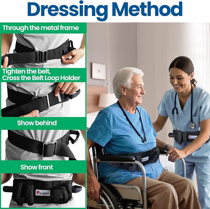 Aliseniors Gait Belt for Seniors 300lbs - Transfer Belt with 6 Handles & Quick Release Buckle for Elderly Patient Lifting, Bariatric Safety Assist, Nursing Home Physical Therapy