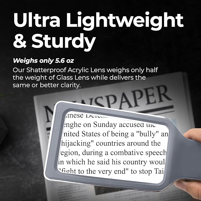 MAGNIPROS Patented 6X Large Magnifying Glass with 3 Color Light Modes | Anti-Glare Lens & Stepless Dimmable LEDs | Perfect for Reading & Inspection - Ideal for Seniors & Low Vision