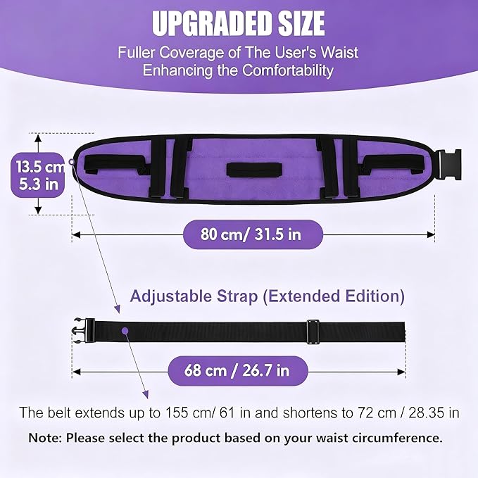 Rhino Valley Gait Belt for Senior with 7 Handles, 59" Anti-Slip Gate Belts medical for elderly, Transfer Belt with Quick Release Buckle, Elderly, Physical, Handicap, Bariatric Therapy, Purple + Black