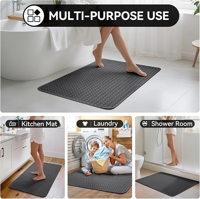 Bathroom Rugs Non Slip, Super Absorbent Quick Dry Bath Mats for Bathroom, Foam Weave Texture Thin Bath Rugs Washable with Rubber Backing Fit Under Door Outside Shower,16" x 24“