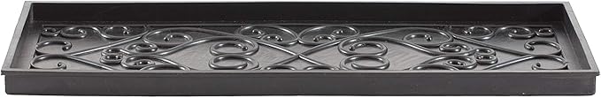 Anji Mountain Rubber Boot/Shoe Tray with Coir, Fits 3 Pair (34.5"" Wide), Tan and Black Tribal Insert (AMB0BT3F-013)
