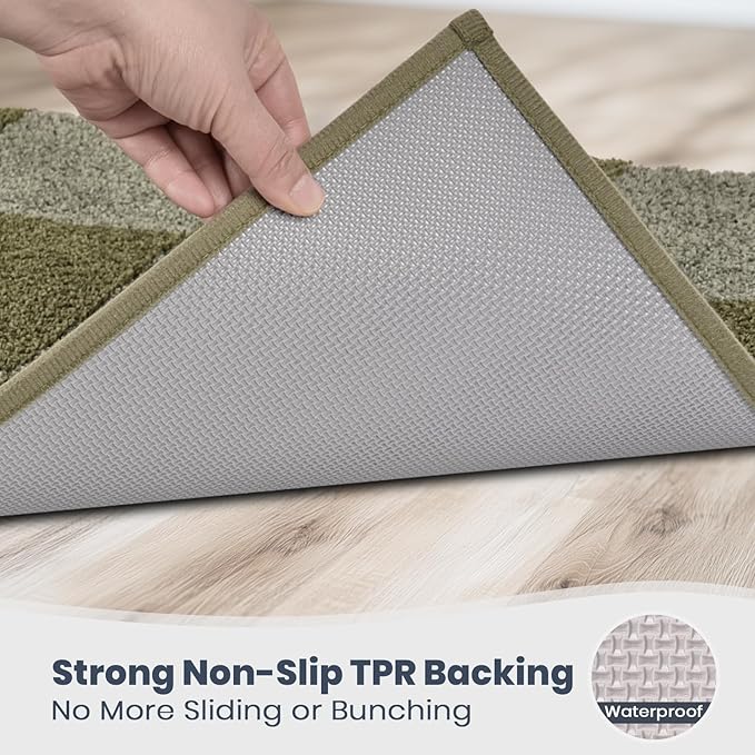 PURRUGS Bathroom Rug Non-Slip Machine Washable 30" x 46", Super Absorbent and Quick-Dry Bath Mat, Extra Soft and Plush Bath Rug for Shower, Bathtub and Sink, Sage Green & Olive Green