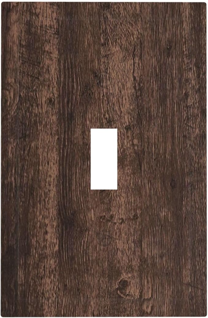 Decorative Light Switch Cover Rustic Dark Brown Wood Grain 1 Gang Single Toggle Device Electrical Faceplate Switchplates Decorator Outlet Wall Plate for Farmhouse Bedroom Decor