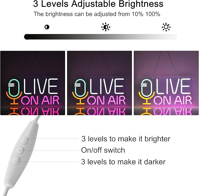 Live On Air Neon Sign for Wall Decor Recording Light Signs Dimmable LED Neon Light USB Powered Neon Art Decoration