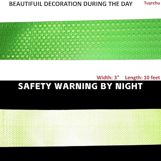 Industrial Reflective Tape Green Outdoor Waterproof 3 inch, High Visibility Hazard Conspicuity Safety Marking Tape (10 feet)