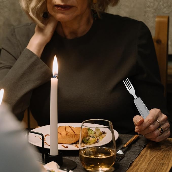 FUOYLOO Stainless Steel Adaptive Utensils Set Lightweight Comfortable to Hold Fork Spoon for Arthritis and Elderly