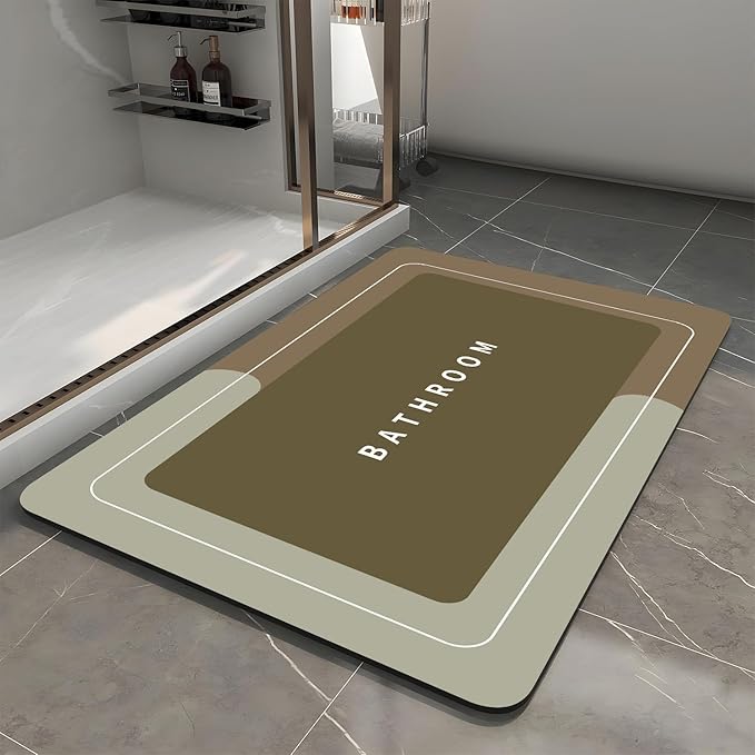 Bath Mat, Quick-Drying Non-Slip Thin Bathroom mat Super Absorbent Bath mats Rug-Bath Mats for Bathroom Floor Bathtub Vanity-Bathmat Bath Rug Easy Care Khaki 27.5" x15.7"
