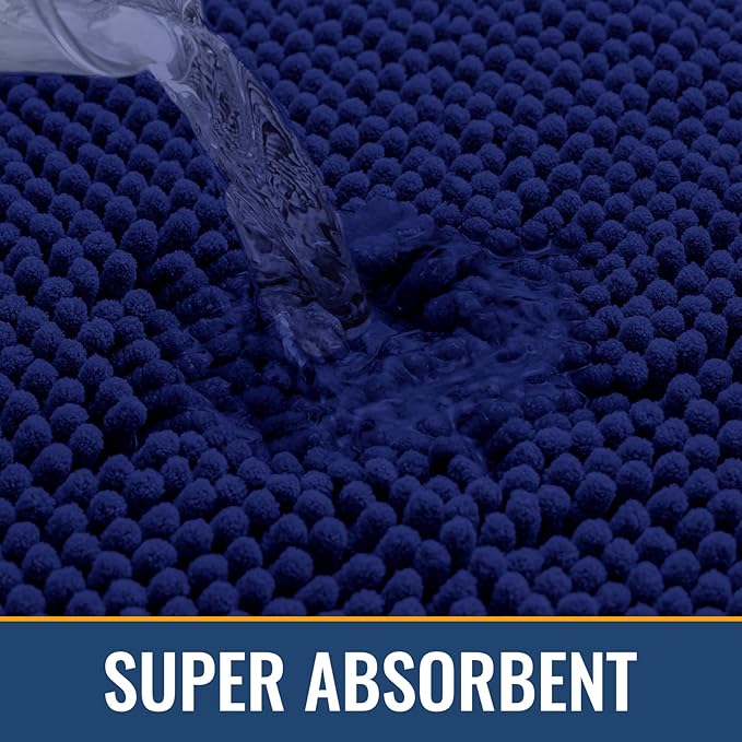Arotive Bathroom Rugs 24x16, Extra Soft Absorbent Shaggy Chenille Bath Rugs, Machine Washable Rubber Backing Non-Slip Bath Mats for Bathroom Floor Tub and Shower, Home Decor Accessories, Navy