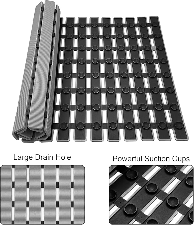 MBOSS Bathtub Mat Non Slip, Shower Mat for Inside Shower, Suction Cups Design and Drain Holes, 27.5 X 15.7 Inch, Bathroom Essentials Safe, Easy to DIY Cut, Soft and Eco-Friendly Materials