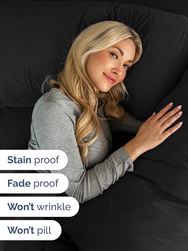 Extra Deep Split King Sheet Set - 7 Piece Breathable & Cooling Sheets - Hotel Luxury Bed Sheets Set - Easy & Secure Fit - Soft, Wrinkle Free & Comfy Sheets Set - Black Sheet Set w/Extra Deep Pockets