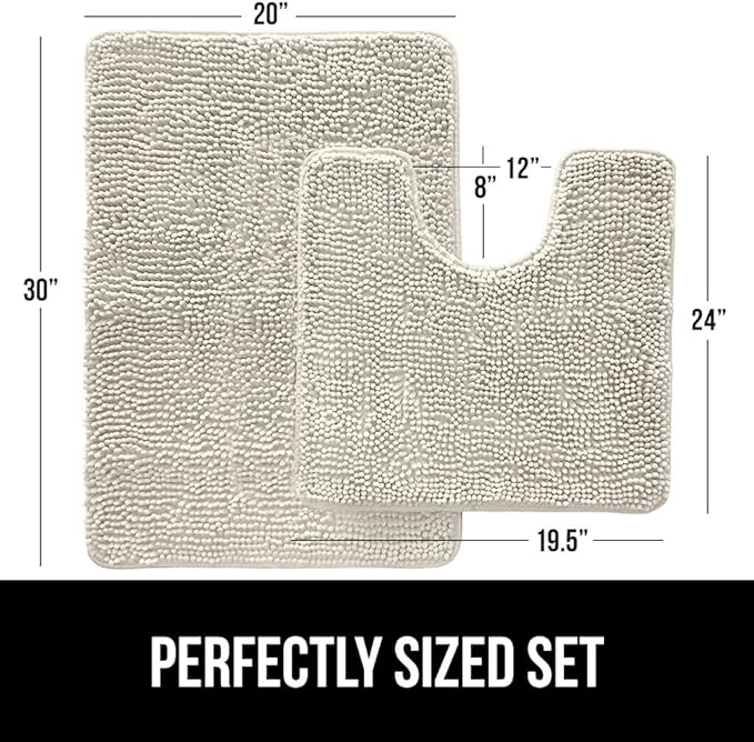 GORILLA GRIP Bathroom Rug Sets, Soft Chenille 2 Piece Area Rugs Set, Toilet Base Mat and 30x20 Carpet, Absorbent Microfiber Washable Mats Dry Quickly, Home Décor and Bath Room Accessories, Ivory