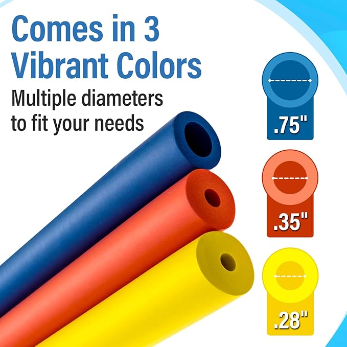 Impresa Foam Grip Tubing - Customizable Multi-Color, Blue/Red/Yellow 6-Count Slip-Resistant Grip Tubes for Built-Up Handles - Adaptive Equipment & Adaptive Silverware for Stroke Patients