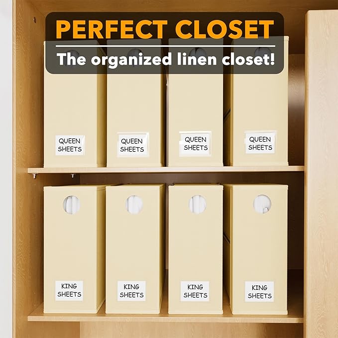 SpaceAid 8 Pack Bed Sheet Organizers and Storage, Foldable Sheet Organizer for Linen Closet, Sheets Set Folder Keeper with Window XL (Queen & King Size) Bedding Container (Beige, 8 Pack)