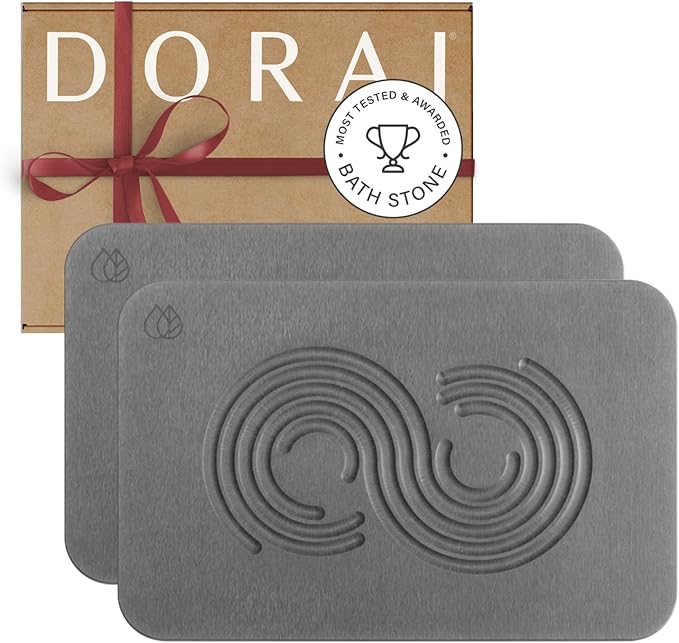 Dorai Home Bath Stone Mat 23.6"x15.4" (2-Pack) – Quick-Dry, Non-Slip Diatomite Stone Bath Mat for Bathroom, Zen Slate