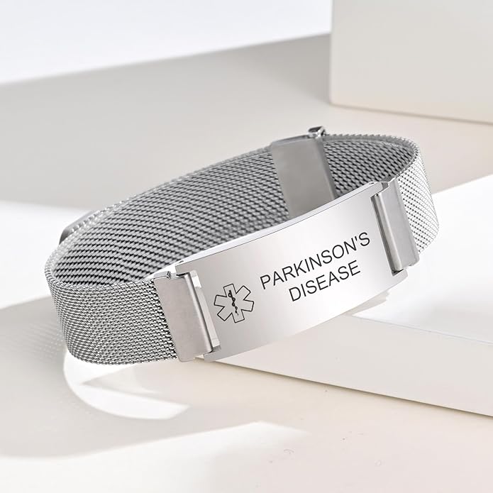 VNOX Medical Alert Id Bracelet for Men Women, Custom Engraving Adjustable Stainless Steel Customizable Mesh Emergency Survival Medic Bracelets Wristband Loop Band with Replacement Tag