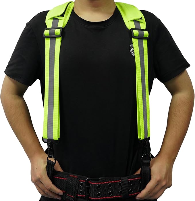 KUNN Hi-Vis Tool Belt Suspenders Heavy Duty Reflective Safety Work Suspender with Removed Padded Shoulder,4Pcs Tool Belt Loops