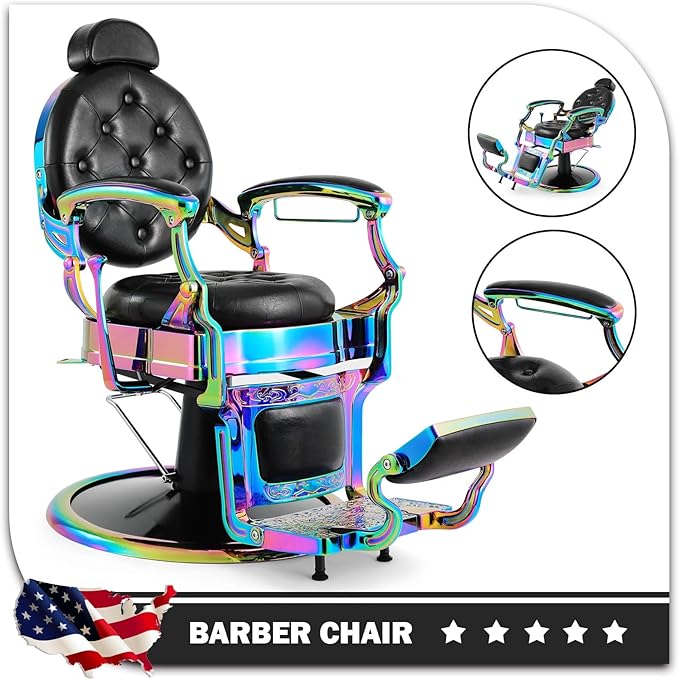 Artist hand Retro Barber Chair Heavy Duty Barber Chairs Vintage Salon Chair Hydraulic Recline Beauty Spa Styling Equipment Rounded Cushioning with Puckered Button (Laser Frame)