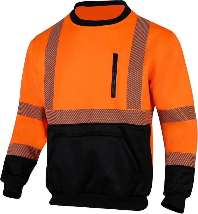 VENDACE Hi Vis Safety Sweatshirts for Men Reflective ANSI Class 3 High Visibility Construction Work Crew Sweatshirt No Hood