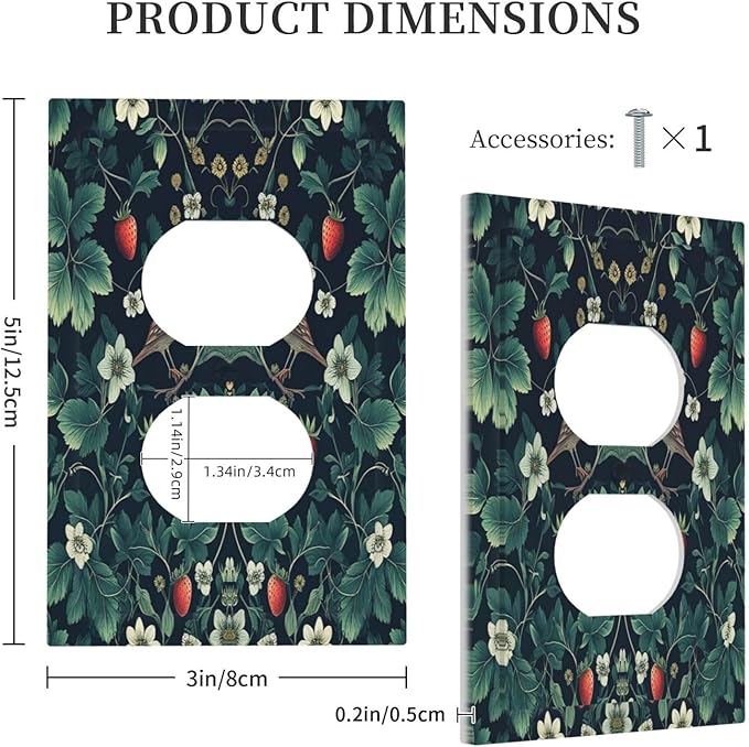 Outlet Covers Strawberry Birds Flowers Plant Morris Floral 1 Gang Duplex Wall Plate Decorative Switch Plates Electrical Receptacle Faceplate Light Switch Cover for Bedroom Farmhouse Decor