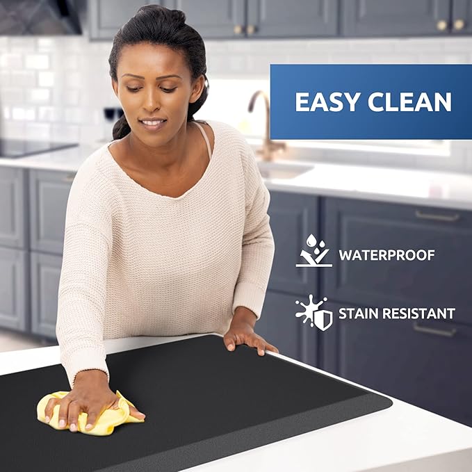 KitchenClouds Cushioned Anti Fatigue Kitchen Rug, 17.3"x39", Waterproof Non Slip, Standing Desk Mat, Comfort Floor Mat for Kitchen, House Sink, Office (Black)
