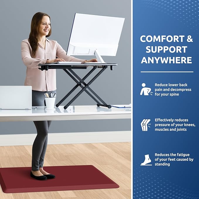KitchenClouds Kitchen Mat Cushioned Anti Fatigue Rug 20"x32" Waterproof, Non Slip, Standing and Comfort Desk/Floor Mats for House Sink Office (Red)