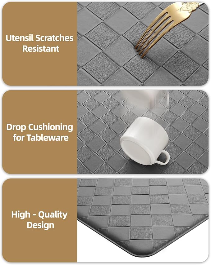 Color&Geometry Anti Fatigue Cushioned Checkered Designed Kitchen Mats Set, Easy Clean, Waterproof & Oil Proof Kitchen Floor Mat, Anti Slip Runner for Front Sink Comfort Standing,17x29+17x59,Grey