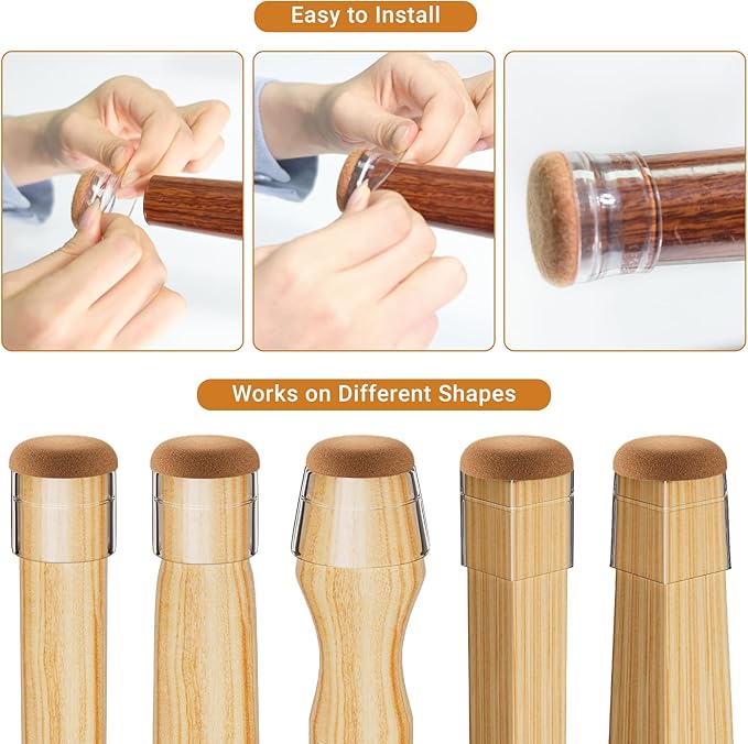 Meldel 24 PCS Silicone Chair Leg Floor Protectors Large (1.3"-1.4") Rubber Felt Furniture Pads Chair Legs Caps/Covers for Hardwood Floors, Tile from Scratches & Reduce Noise - Round, Clear