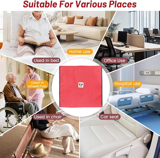 One Direction Tubular Seat Cushion with Handles for Fall Prevention,Non Slip Seat Cushion for Elderly/Disabled in Chair/Wheelchair,17"x17" (Red-Without Handles)