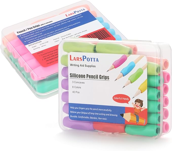 Ergonomic Pencil Grips 40 Pcs with 8 Colors, Silicone Pencil Holders for Kids Handwriting, Toddler Gel Pencil Cushion Grippers, Triangle Pen Grips for Adults Writing Aid, Classic