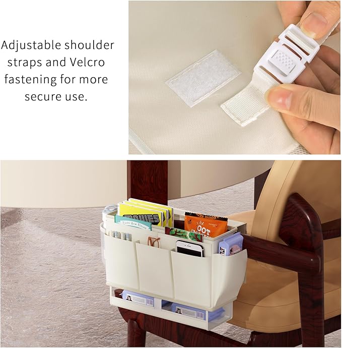 Bedside Caddy Bedside Organizer,Bed Caddy with 11 Pockets and Power Strip Holder,Versatile Bedside Storage Caddy for Home,Dorm,Bunk,Hospital,Crib Bed (White)
