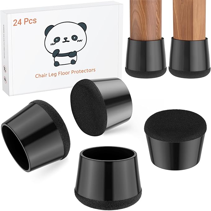 24 PCS Silicone Chair Leg Floor Protectors Medium Fit (1"-1.2") Rubber Felt Furniture Pads Chair Legs Caps/Covers for Hardwood Floors, Tile from Scratches & Reduce Noise - Round, Black